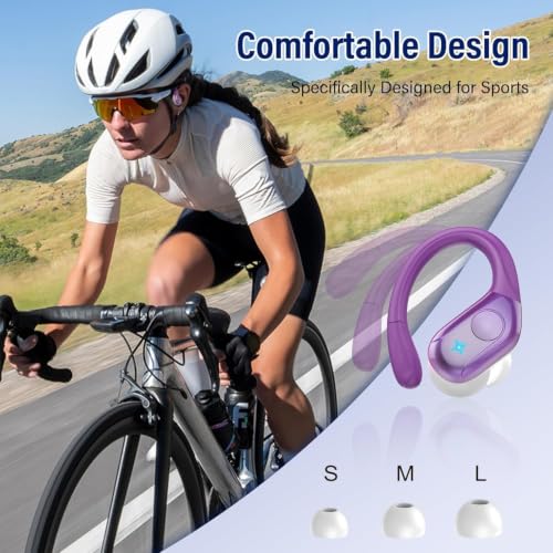 Image of Qecnato Wireless Earbuds Bluetooth 5.4 Headphones 75H Stereo Deep Bass Sports Over Ear Buds with Earhooks, LED Display Bluetooth Earbuds with 4 ENC Mic, IP7 Waterproof Earphone for Running,Dark Purple