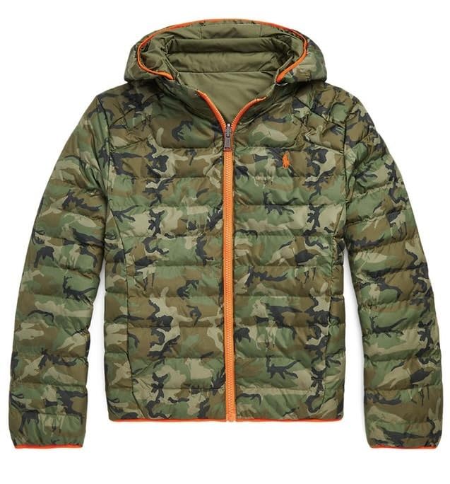 Ralph Lauren Polo Big Kids Boys Reversible Water-Repellent Insulated PrimaLoft Jacket, Green/Camo/Orange, XL (18-20)2