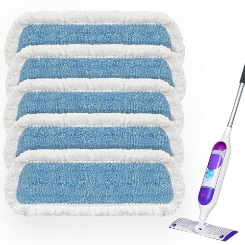 MEXERRIS Confezione da 5 testine di ricambio in microfibra per mocio spray, lavabili e riutilizzabili, per pulizia del pavimento a secco e umido, compatibili con mocio spray da 33 a 38 cm, per uso