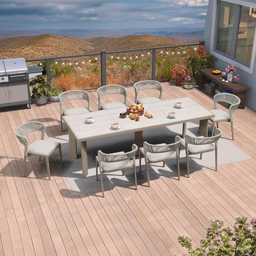 Image of PURPLE LEAF Outdoor Dining Set for 8 with Built-in Cushions Champagne