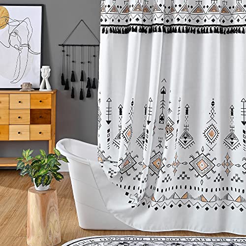 Desihom Boho Aztec Shower Curtain Set With Tassel, Modern Farmhouse Style Shower Curtains For Bathroom Neutral Bathroom Decor Polyester Fabric-72" X 72" #TOP11