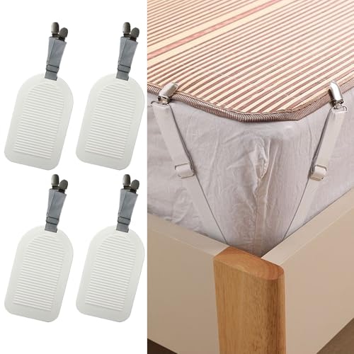 シーツクリップ, マットレス ズレ防止, 布団 、マットレス固定、毛布 クリップ シーツ固定具 バックル、 グレー、 4個入