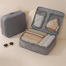 Travel Storage Bag - Portable Luggage Packing Organizers for Clothes, Suitcase Dividers & Travel Essentials Sorting Kit (grey,Large)