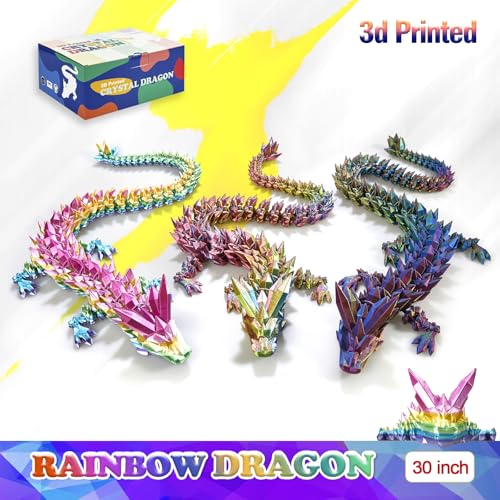 HyBaiS 30 inch Large 3D Printed Dragon, Articulated Crystal Fidget Toy for Stress Relief, Flexible Poseable Dragon Figure for Home Office Desk Decor, Cool Birthday Gift for Kids & Adults (Rainbow) by HyBaiS - Image 6