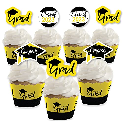 Big Dot Of Happiness 2023 Yellow Graduation Cupcake Decoration - Party Cupcake Wrappers And Treat Picks Kit - Set Of 24 #TOP16