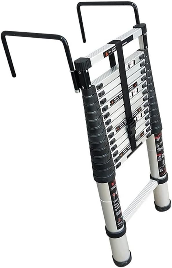 Home Extension Ladder Aluminum Telescoping Ladder with Detachable Hooks, Lightweight Folding Extension Ladder for RV, Loft, Home & Attic, 330lbs Capacity