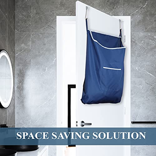 The Fine Living Co. X-Large Hanging Laundry Hamper With Over Door Hooks & Adhesive, Durable Space Saving Laundry Bag With Zipper And Wide Open Top, Hanging Dorm Laundry Hamper 20"X3.38"X30" (Navy Blue-Xl) #TOP7