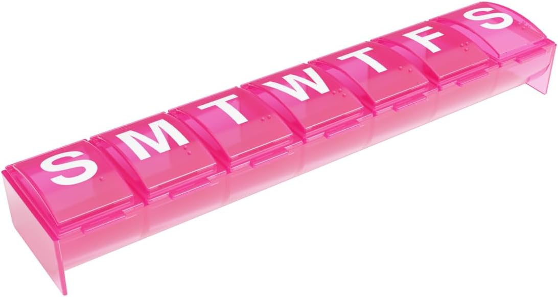 EZY DOSE Weekly (7-Day) Pill Case, Medicine Planner, Vitamin Organizer, X-Large Contoured Compartments for Easy Pill Removal, Pink, BPA Free