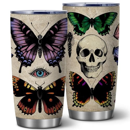 ATHAND 20oz Evil Eye Butterfly Skull Stainless Steel Tumbler with Lid