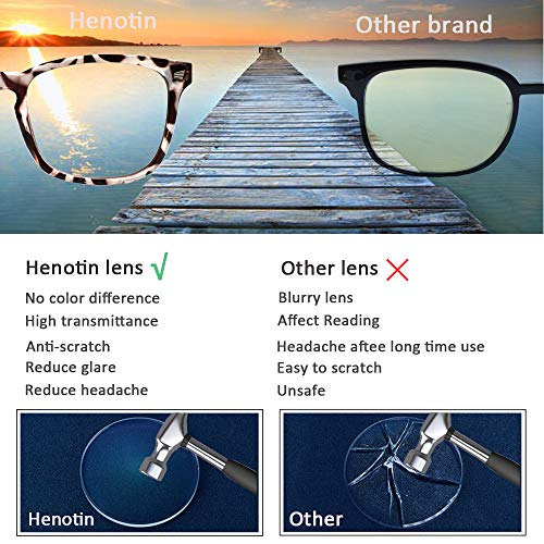 Image of Henotin 4-Pack Blue Light Blocking Reading Glasses Women Men,Spring Hinge Computer Readers,Anti UV Ray Square Nerd Eyeglasses (Mixed Color, 3.50, Diopters)