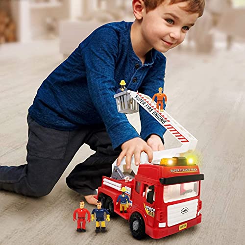 Funerica Big Fire Truck Toy With Lights And Sounds, Large Folding Ladder, Doors That Open, Play Fireman Figures, Powerful Friction Wheels - Red Firetruck Engine For Kids Toddlers Boys & Girls Age 3-8 #TOP7