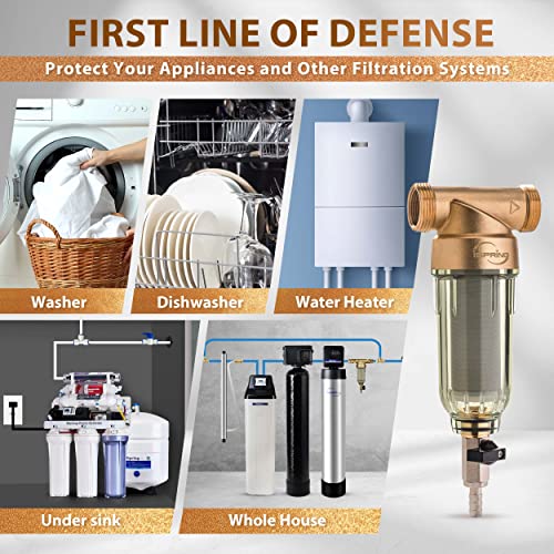 Ispring Wsp-1000 Reusable Whole House Spin Down Sediment Water Filter, 1000 Micron, Flushable Prefilter Filtration, 20Gpm, 1" Mnpt + 3/4" Fnpt, Brass #TOP4