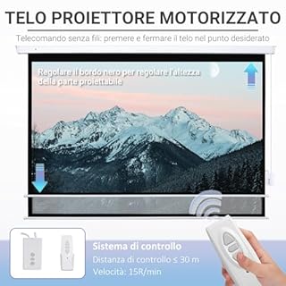 HOMCOM Telo Proiettore Motorizzato da 100 Pollici 4K HD Formato 16:9, Schermo Proiettore Motorizzato Elettrico con Telecomando, per Casa, Cinema, Ufficio, Home, Esterno, 247x7.5x168 cm, Bianco