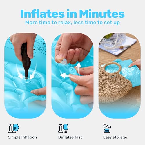 SLOOSH Inflatable Pool Floats Raft,Floating Lounge for Adults,64x32 inch Swimming Mat Pool Mattress with Headrest,2 Pieces Float Air Mat for Summer Water Beach Fun,Green,Blue by Sloosh - Image 5