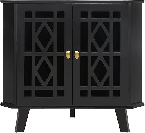 Miniatura 7 de Scurrty Armario esquinero con 2 puertas y estantes de 2 niveles organizador de almacenamiento de esquina independiente para sala de estar comedor y