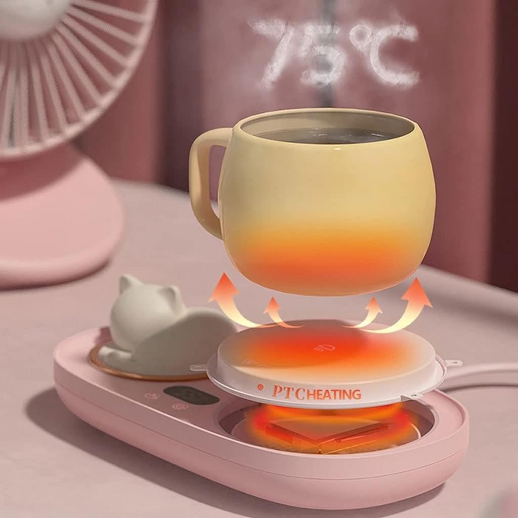 Cat Coffee Mug, Milk Tea, Water, Cocoa Mug, with LED Night Light, 3 Temperature, evenly Heated Household Heater (Color : Black-JoJo+apos;s Bizarre Adventure1, Size : 1)