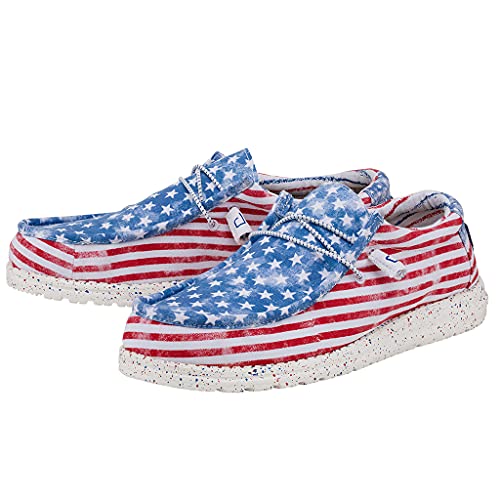 Image of HEYDUDE Men's Wally Patriotic Slip On Shoe | Lightweight Canvas Loafers with No Tie Laces