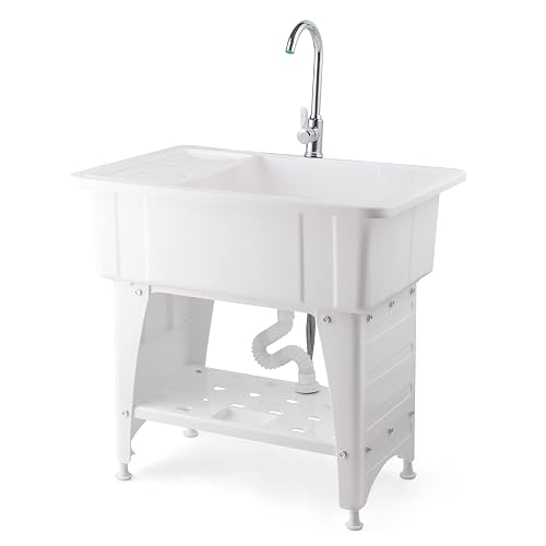 VINGLI 20-Gallon Utility Sink Laundry Tub for Washing Room, Freestanding Utility Sink with Stainless Steel Faucet, 22'D