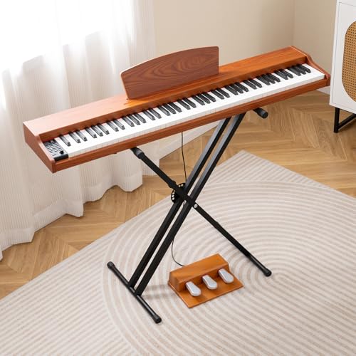 HONEY JOY 88-Key Keyboard Piano Set, Full Size Semi-weighted Digital Piano with Adjustable Stand, Dual Keyboard Mode, Premium Chips & Dual Speakers, Triple Piano Pedals with Covers, Music Stand
