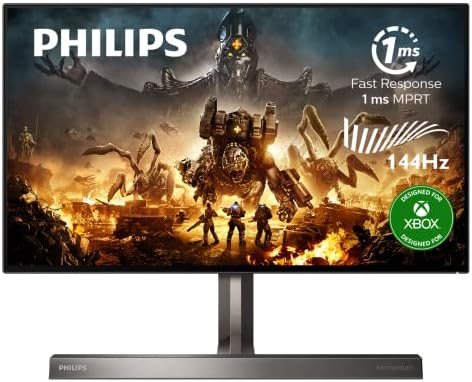 Philips Computer Monitors Momentum 279M1RV 27" 4K HDR Gaming Monitor with Nano IPS, 4K @ 120Hz (PC up to 144Hz), 1 ms, NVIDIA G-SYNC Compatible, Ambiglow, 4Yr Advance Replacement, Black/Silver