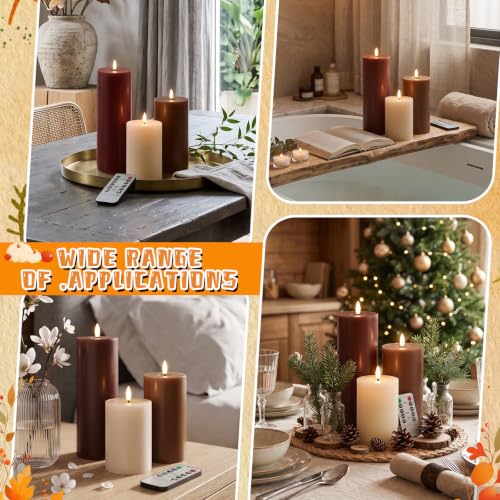 Image of 3 Pcs 6 /8 /12 inch Fall Vintage Flameless LED Candles Decorations for Home