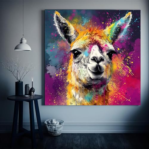 Toile murale colorée de lama portrait animalier abstrait chic - 2