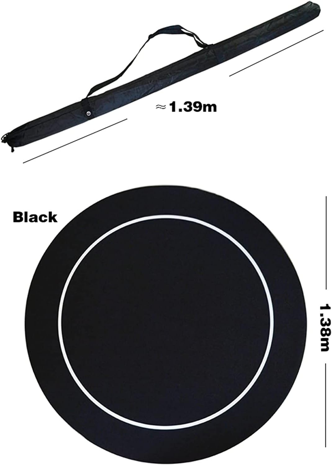 Portable Poker Table Top 138Cm Black Table Cloth Round Rubber Mat Poker Game Table Casino Layout Poker Cloth with Shoulder Bag Poker Game Mat Fun Game Night Supplies - Cool Casino Gift for Kid