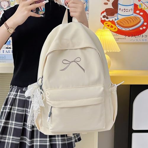 1PC Small Japanese Backpack With Bow Charm, Lightweight Cute Double-Shoulder Bag, For Daily Commute, Student Use2