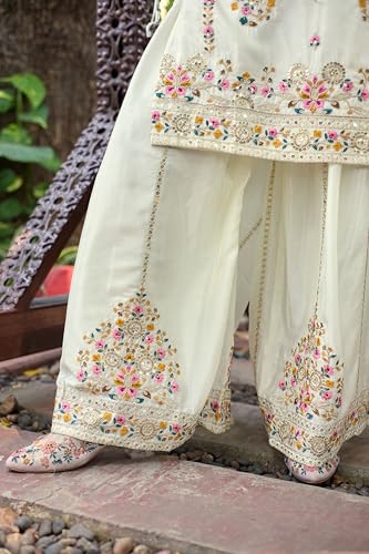Image of Anveri Textiles Premium Silk Embroidered Kurti with Sharara & Dupatta | Elegant Ethnic Wear for Women | Festive & Party Outfit