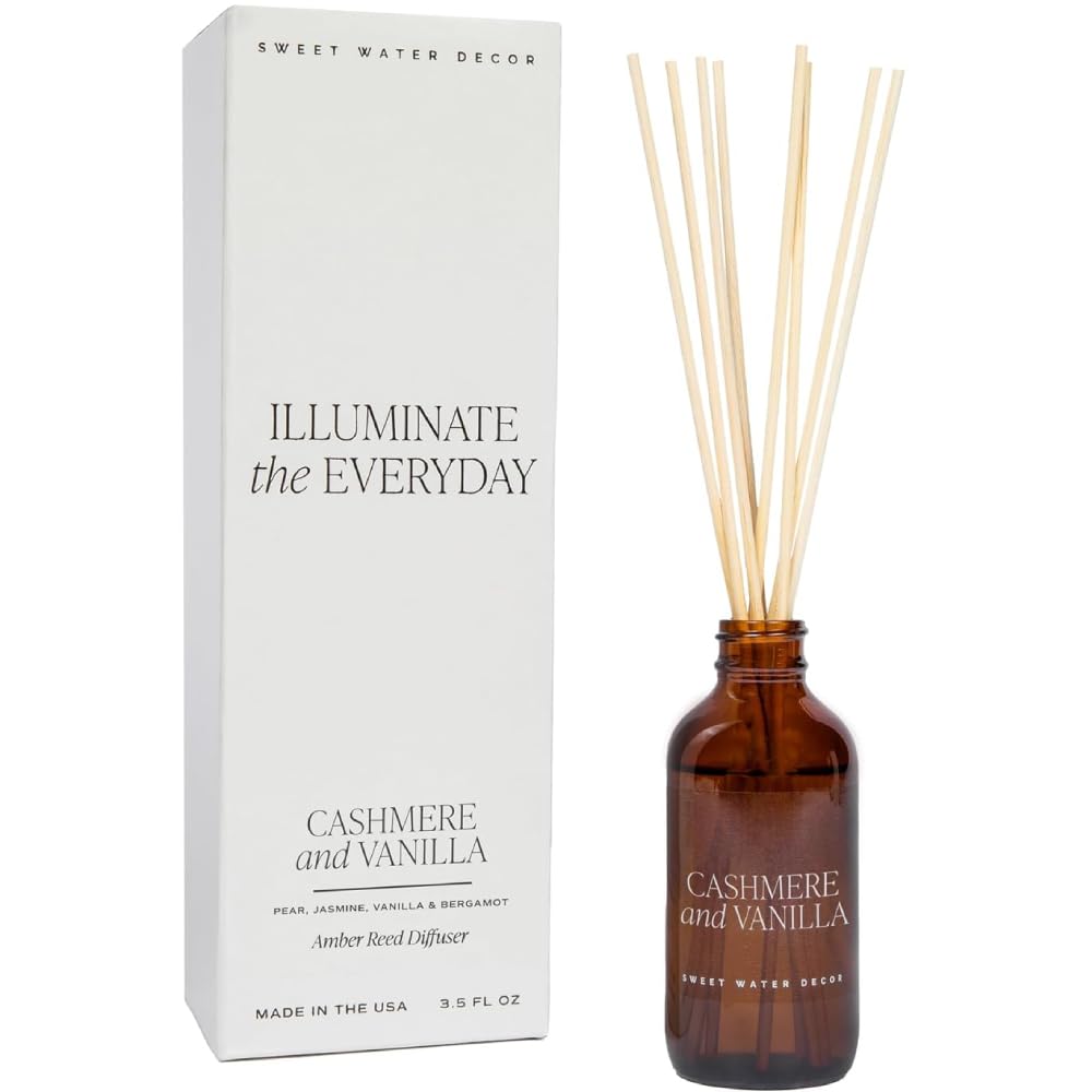 Sweet Water Decor Cashmere and Vanilla Reed Diffuser Set for Home - Milky Coconut, Soft Cashmere, Bourbon Vanilla, Sandalwood Scented Reed Diffusers - Lasts 4+ Months, Made in the USA