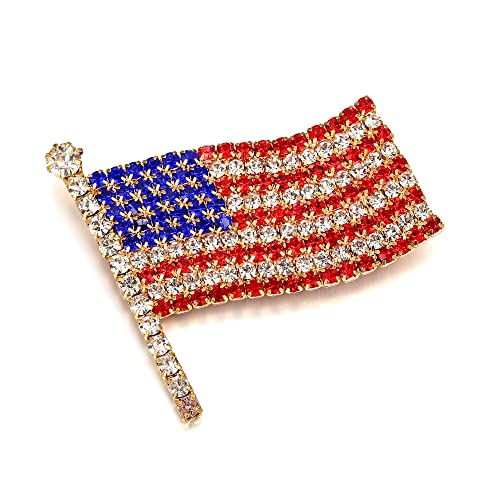 Image of BriLove Austrian Crystals Waving American National Flag Brooch Pin for Women