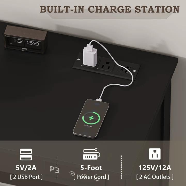 Image of Double Tilt Out Trash Can Cabinet with Charging Station, Negative Ion Odor Control, Hidden Dual 10-Gallon Recycling Cabinet, Dog Proof Garbage Can for Kitchen, Laundry, Dining Room,Black
