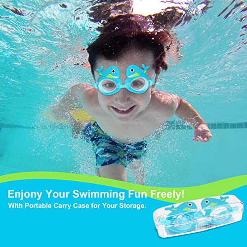 Kids Swim Goggles with Earplugs & Potable Case, Cute Dolphin Swimming Goggles Swim Glasses for Toddler Kids Girls Boys Youth(4-14), Anti-Fog Anti-UV Leak-proof Clear Vision Water Pool Goggles - Image 2