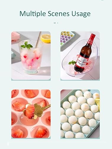 Miniatura 2 de 66 rejillas (2 paquetes) bandeja redonda de doble capa para cubitos de hielo con tapa, contenedor de almacenamiento y cuchara, hace 66 bolas de