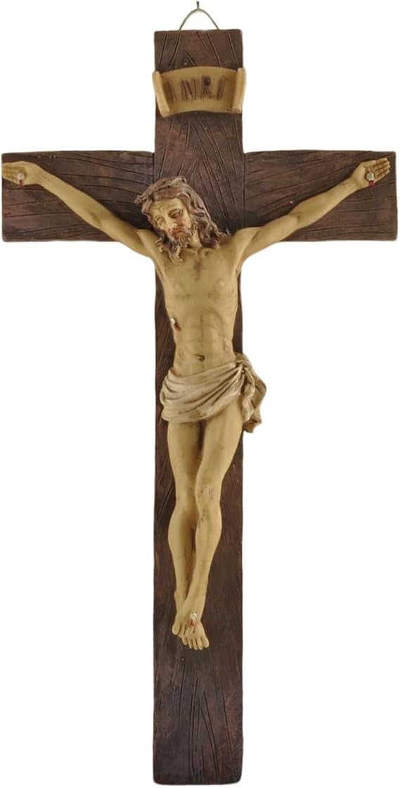 MeritMode 9.1 Jesus Crucifix Wall Cross, Resin Jesus on The Cross Wall Hanging, Catholic Christian Religious Wall Decor for Home, Church, Prayer Room