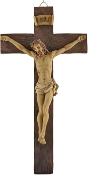 MeritMode 9.1" Jesus Crucifix Wall Cross, Resin Jesus on The Cross Wall Hanging, Catholic Christian Religious Wall Decor for Home, Church, Prayer Room