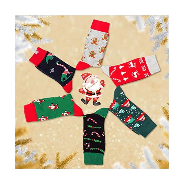 Lustige Socken Herren Christmas Socks für Herren Damen 6 Paare Christmas Design Festive Baumwolle Weihnachtssocken… – Bild 6