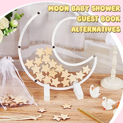 Image of Kosiz Baby Shower Guest Book Alternatives Baby Shower Decorations with Wooden Chips for 60 Guests Sign Picture Frame Pregnancy Keepsake for Soon to Be Moms(White Moon)