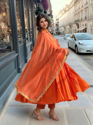 Image of ANNI Designer Women's Rayon Viscose Anarkali Solid Kurta with Pant & Dupatta