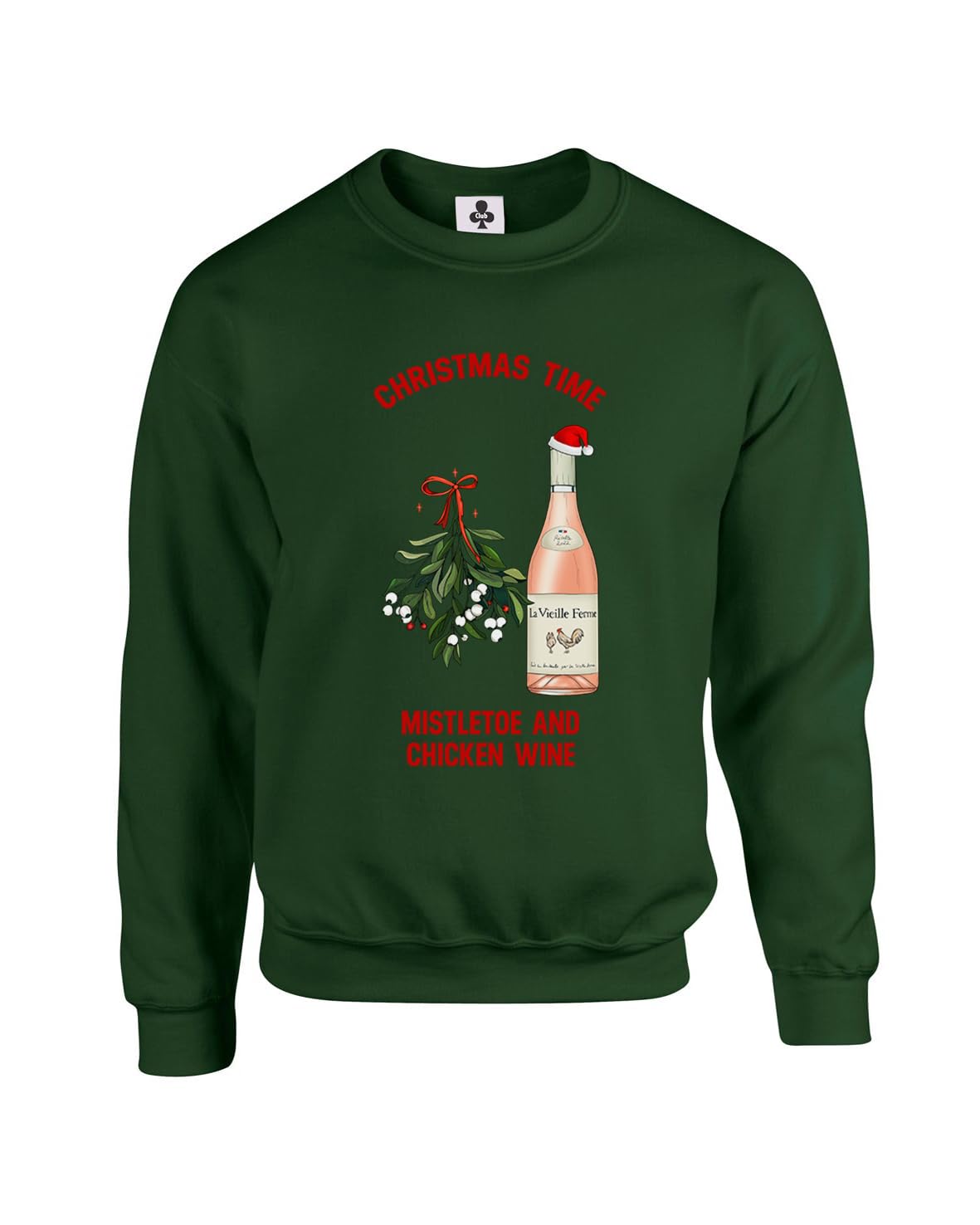 Taylor Brown Unisex Forest Green Christmas Time, Chicken Wine Meme Novelty Xmas Festive Santa Iconic Rude Joke Cute Funny Adults Sweatshirt Jumper