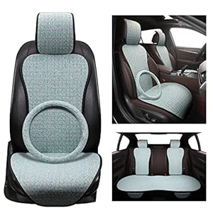 Auto-Sitzbezüge Set Mit Lenkradhülle,Atmungsaktives Flachs-Leinen,Sitzbezug Set Universal,Auto-Schonbezüge,kompatibel mit 95% Autos (Grün, 5 Vorder&Zurück)
