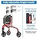 PLANETWALK Premium 3 Wheel Rollator Walker for Seniors – Ultra Lightweight Foldable Aluminum Mobility Aid with Height Adjustable Handle and 8 Inch Wheels, Brilliant Red