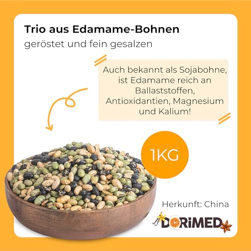 Edamame-Bohnen 1 Kg I Mischung aus 3 gerösteten, leicht gesalzenen Sojabohnen 1 kg I Glutenfrei I Schmackhafte natürliche getrocknete Bohnen I Geeignet für Veganer I Snacks und Zwischenmahlzeiten