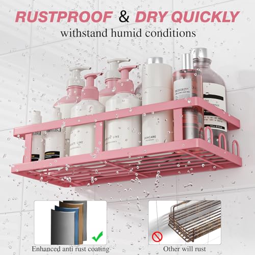 Image of Youvip Shower Caddy Adhesive,No Drill Bathroom Organizer,Large Capacity Rustproof Shelves for Inside Shower,Bathroom Organizers and Storage,Pink