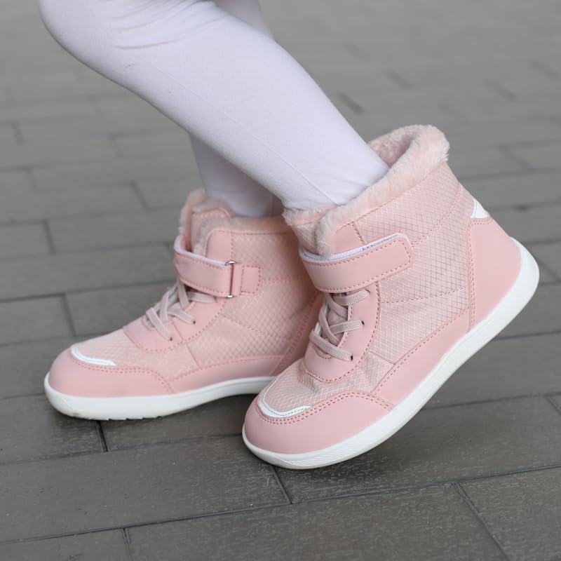 Toddler/Little Kids/Big Kids Waterproof High Top Winter Snow Boots,Girls Boys Wide Toe Box Barefoot Boots Shoes,Kids Minimalist Barefoot Hiking Shoes,Zero Drop Sole4