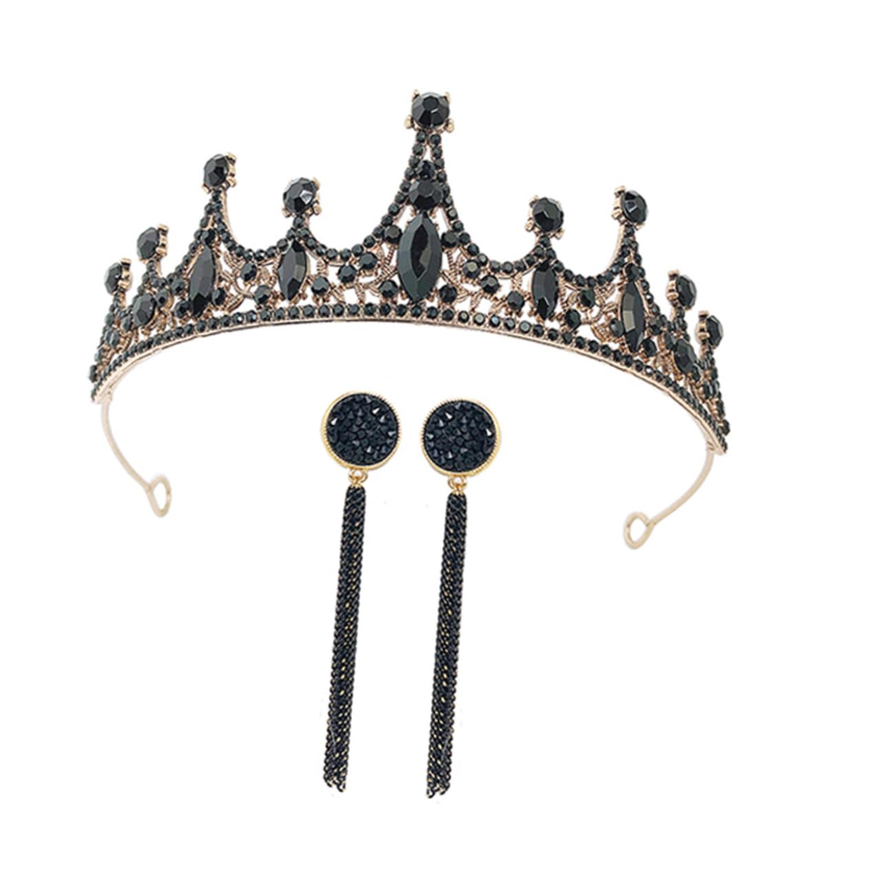 Beatifufu pendientes de coronas para novias novia coronas de reina barrocas fiesta de princesas para niñas tiara de novia accesorio de boda