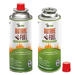 Jo Chef Butane Fuel Canister, 8 oz Butane Cylinder, Pure Refined Butane Gas for Camping Stove Or Use Directly with Brûlée Kitchen Blow Torch Head 2 Cans