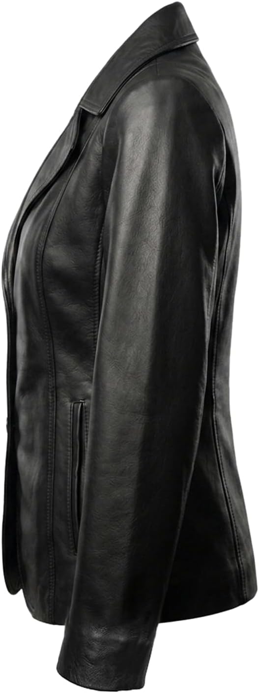 Lambskin Leather Blazer for Women Black Leather Blazer Jacket