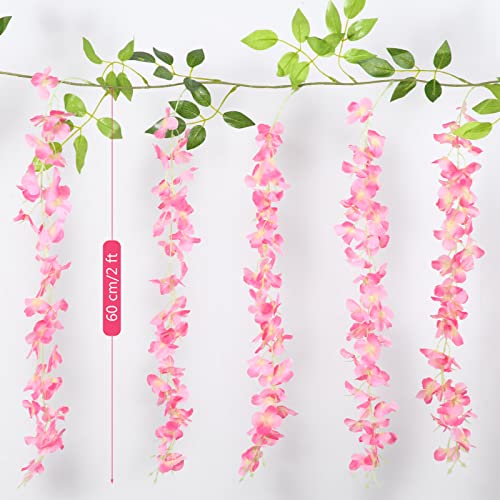 Xunyee 6 Pcs 35 Ft Artificial Flowers Wisteria Garland Fake 60 Branches Silk Artificial Wisteria Vine Hanging Flower Greenery Garland For Home Garden Outdoor Ceremony Wedding Arch Floral Decor (Pink) #TOP3