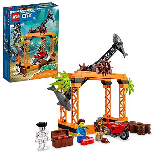 LEGO City Stuntz The Shark Attack Stunt Challenge 60342 Adventure Series Toy with Flywheel Powered Stunt Bike & Racer Minifigure, Summer Toys for Kids 5 Plus Year Old